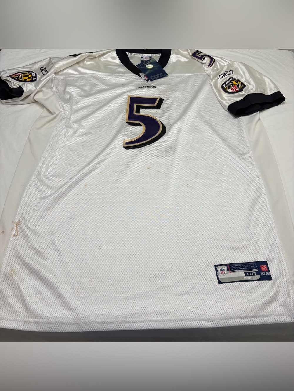 Reebok Baltimore Ravens Joe Flacco #5 NFL Jersey Men’s 60 4XL New White Stained